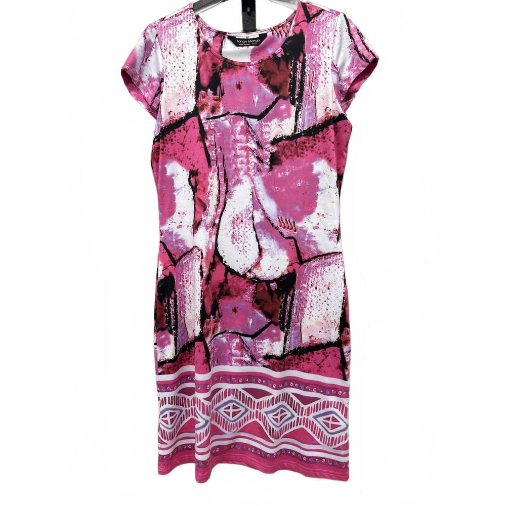 NEW TANGO MANGO women's print short sleeve dress in hot pink/black/white